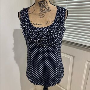 INC Navy Polka Dot Ruffle Top size XL